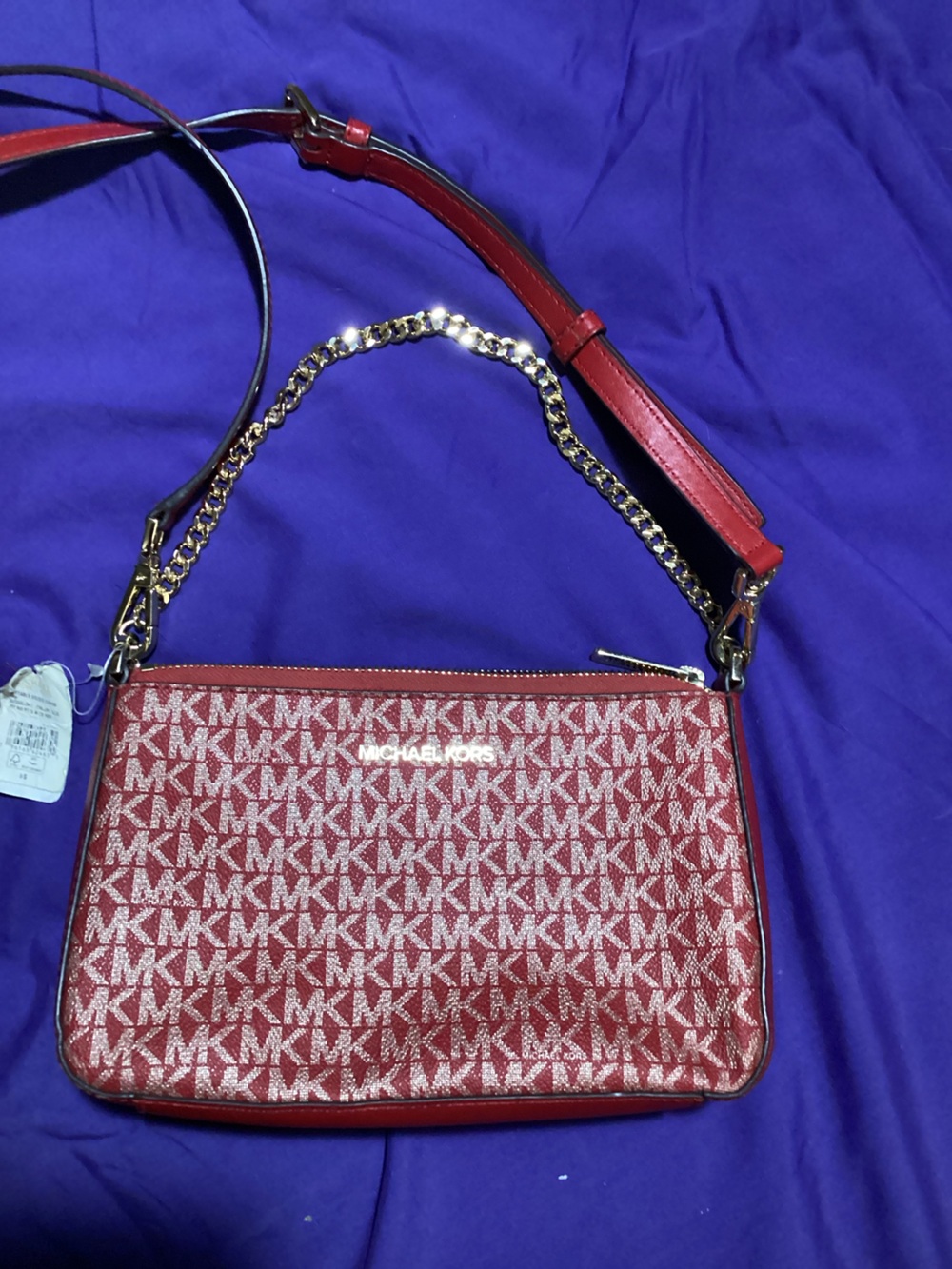 Michael Kors Red Logo Crossbody with Gold Chain